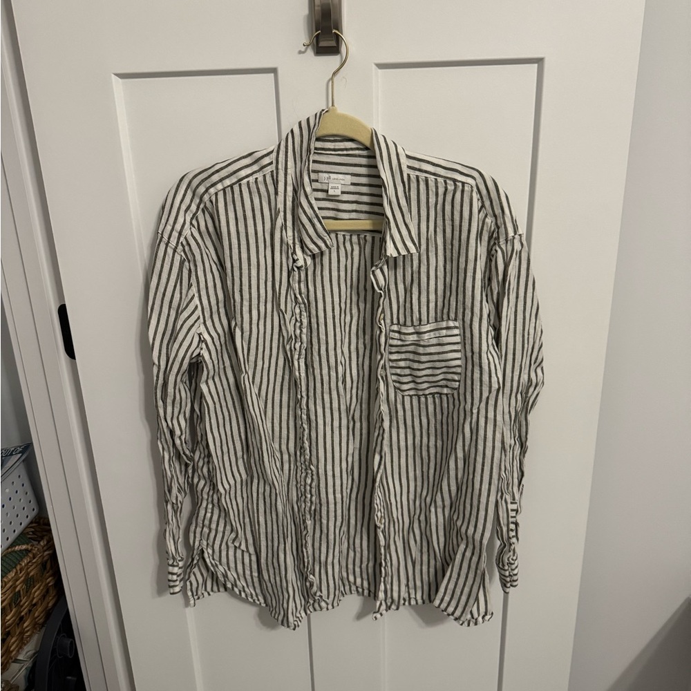 J. Jill White and Gray Striped Button Down Shirt